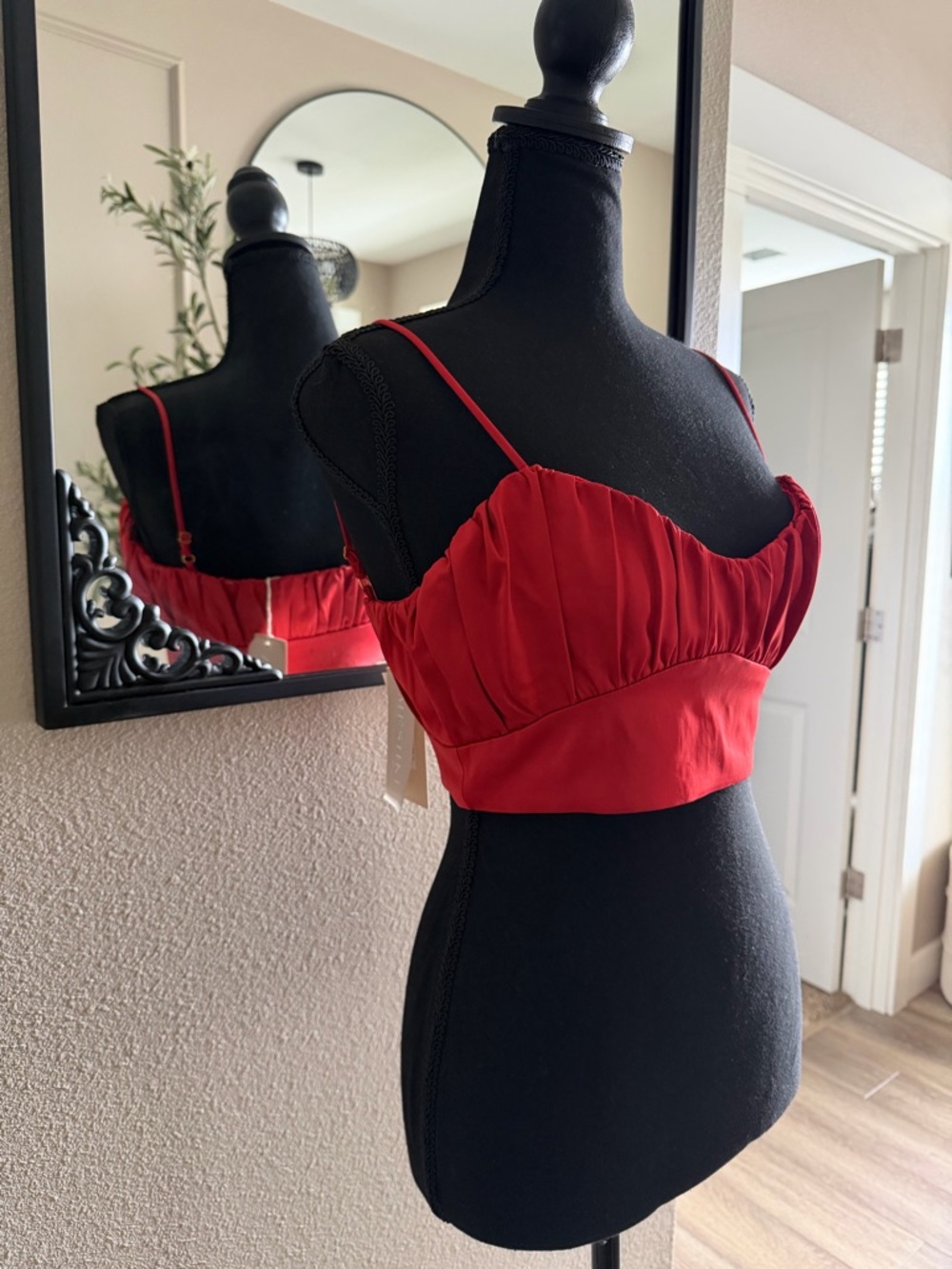 Meshki Red Satin Ruched Crop Top